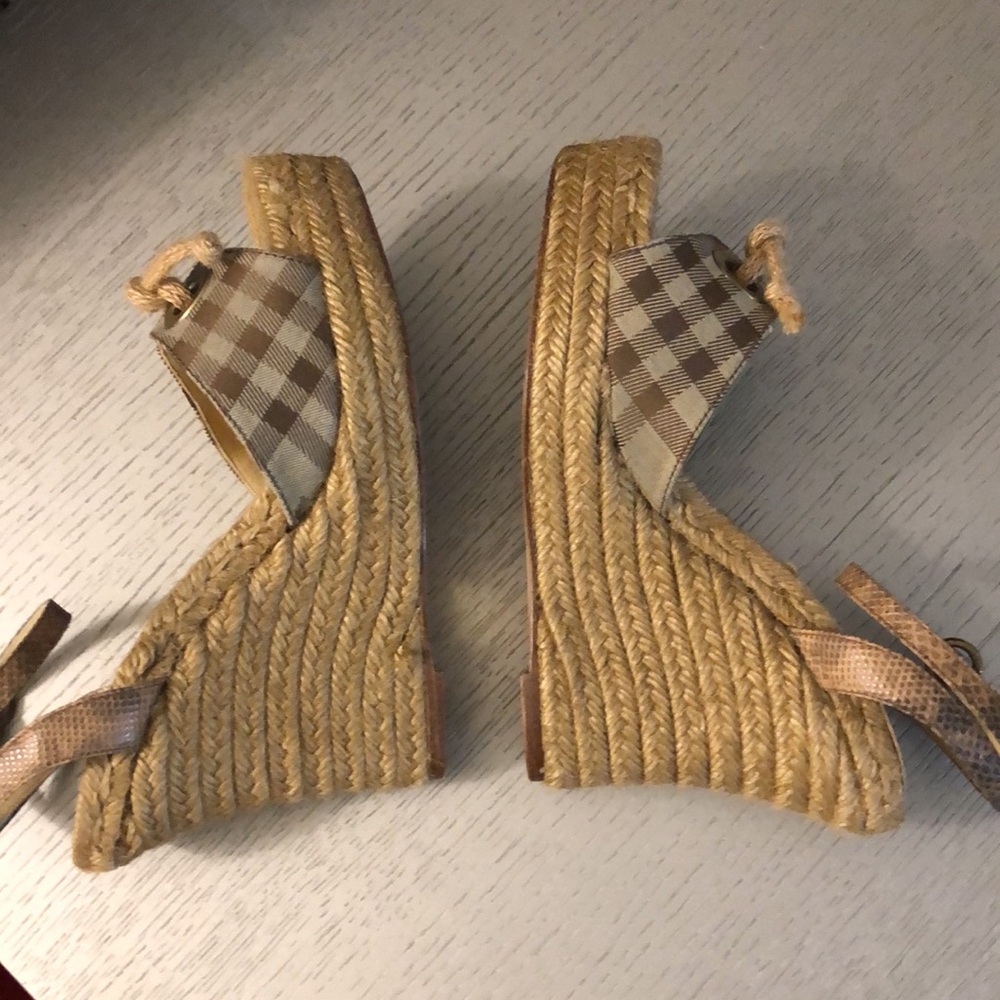 BURBERRY Plaid Espadrille Wedge Sandals Size 7 - Picture 5 of 16